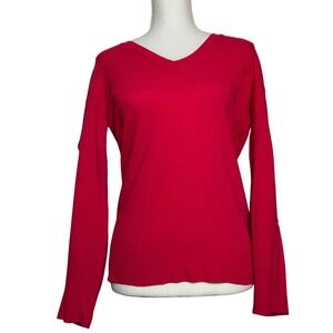 UNITED COLORS OF BENETTON Hot Pink V‎ Neck Virgin Merino Wool Sweater Italy